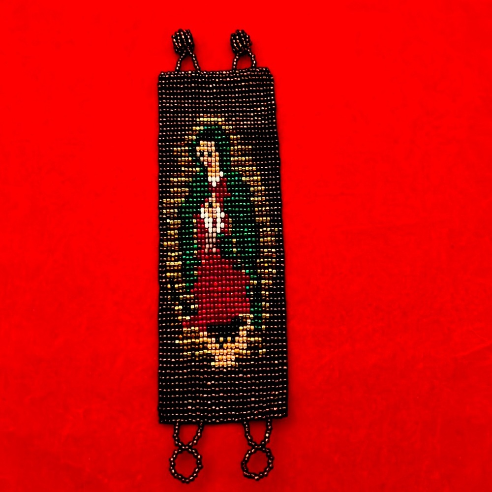 Handmade Huichol Chaquira Virgen Of Guadalupe Bracelet